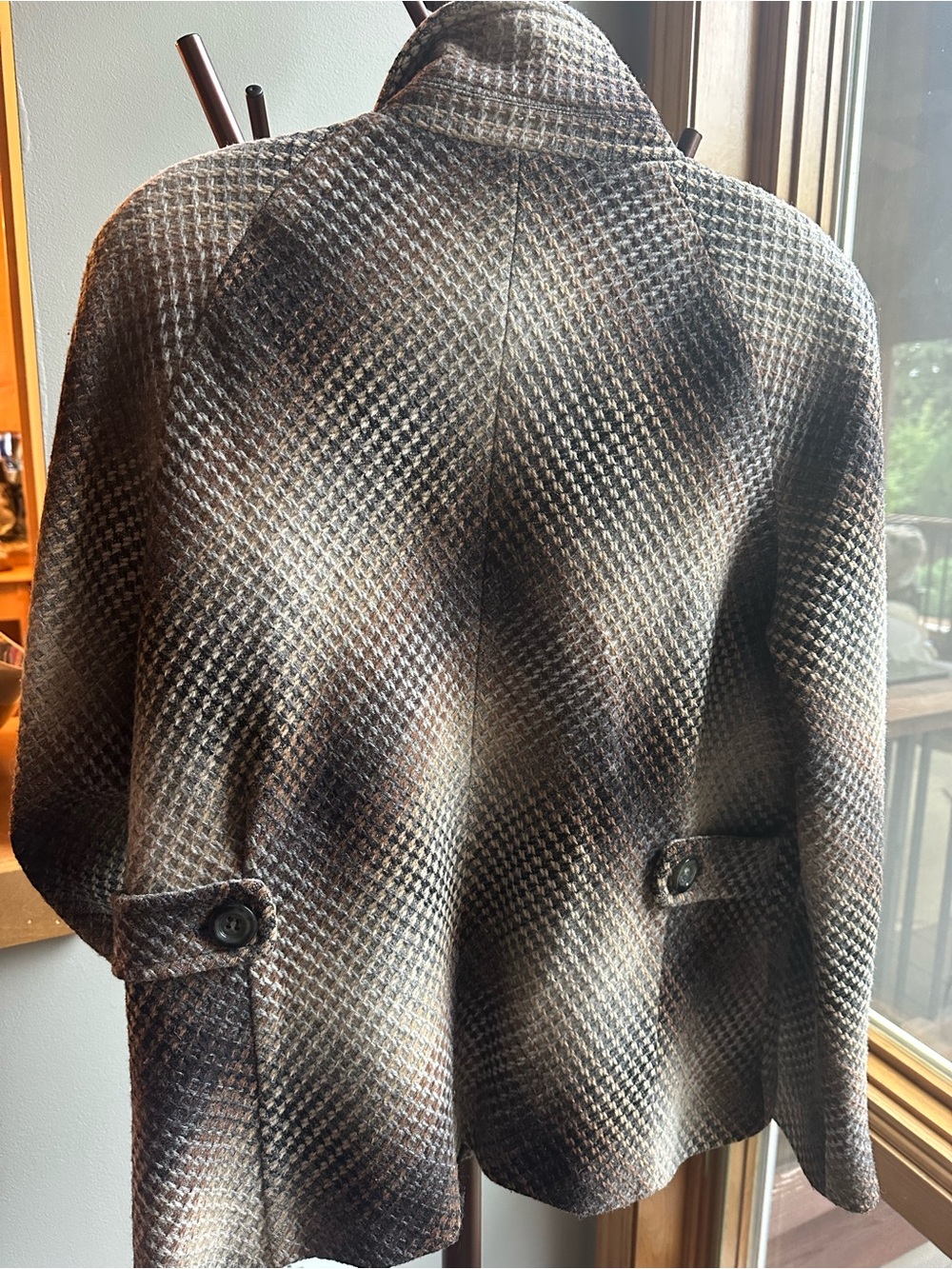 Pendleton Brown Beige Plaid Wool Pea Coat - Picture 3 of 11
